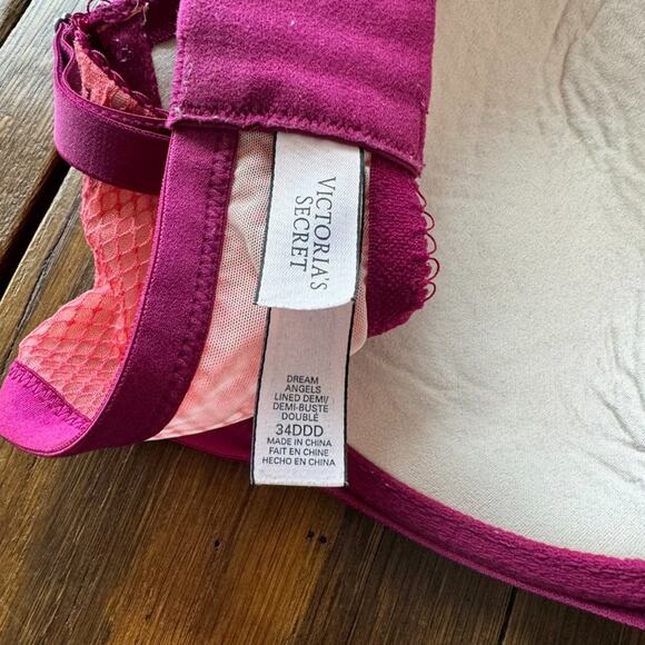 Victoria’s Secret Dream Angel Lace Mesh Lined Demi Bra 34DDD Lace Toile Floral - Picture 8 of 9